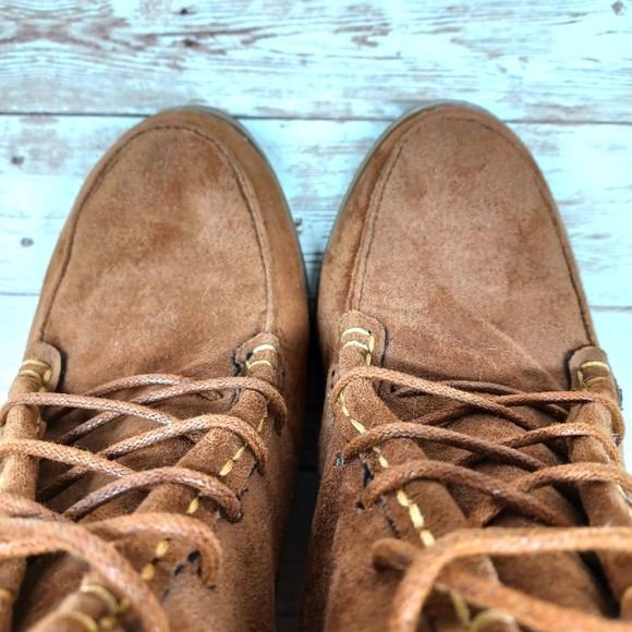 Nautica Suede Like Wedge Heel Ankle Boots Bootie Lace Up Shoes Tan Size 8 - Picture 2 of 9